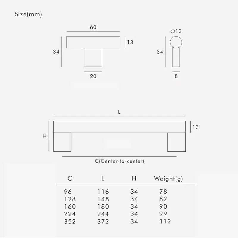 ARCHEDA Beech Wood Brass Kitchen & Cabinet Handles