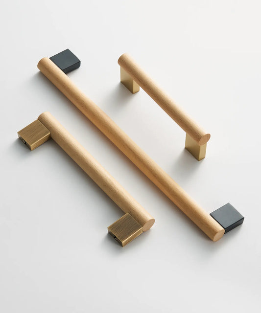 ARCHEDA Beech Wood Brass Kitchen & Cabinet Handles