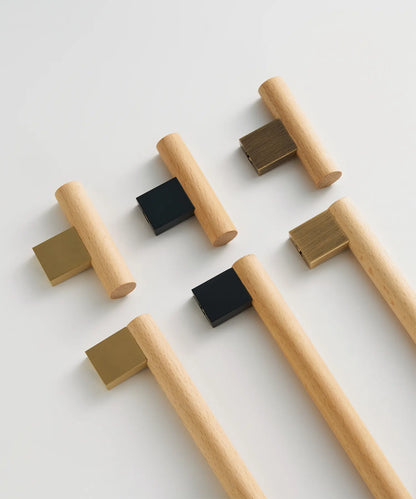 ARCHEDA Beech Wood Brass Kitchen & Cabinet Handles