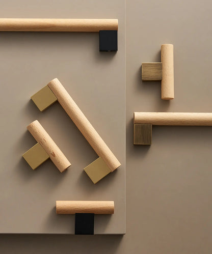 ARCHEDA Beech Wood Brass Kitchen & Cabinet Handles
