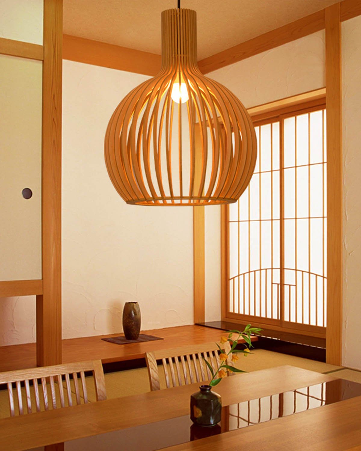 Modern Wooden Birdcage Pendant Light