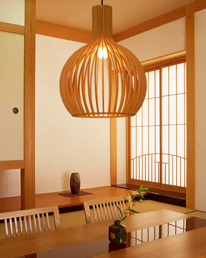 Modern Wooden Birdcage Pendant Light