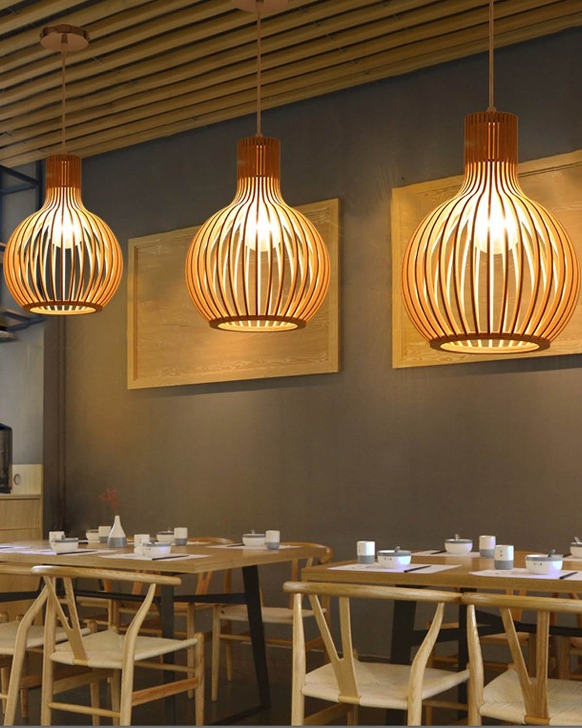 Modern Wooden Birdcage Pendant Light