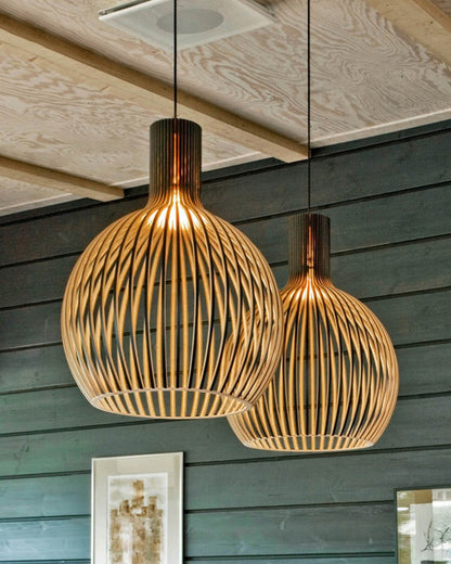 Modern Wooden Birdcage Pendant Light