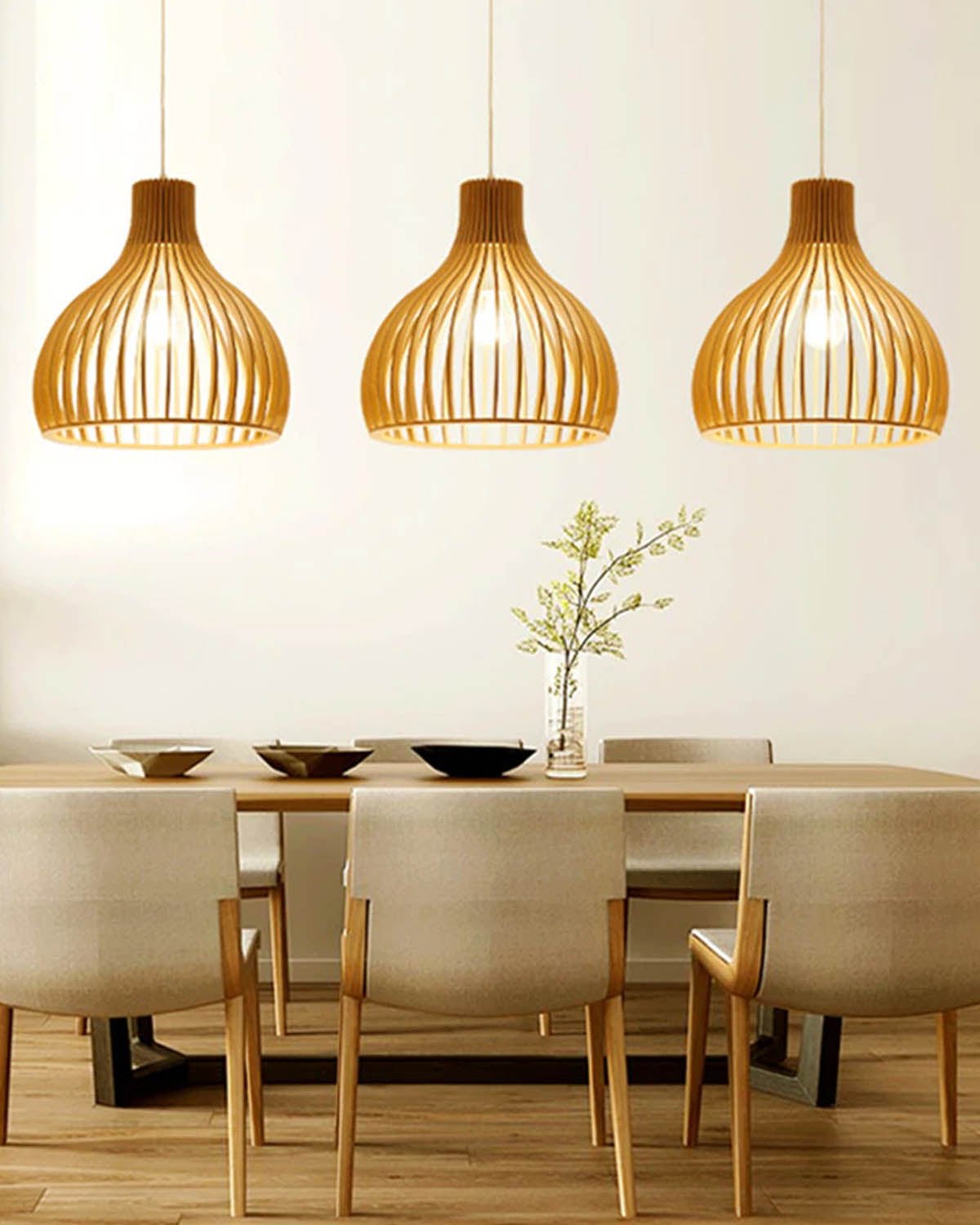 Modern Wooden Birdcage Pendant Light