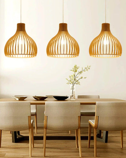 Modern Wooden Birdcage Pendant Light