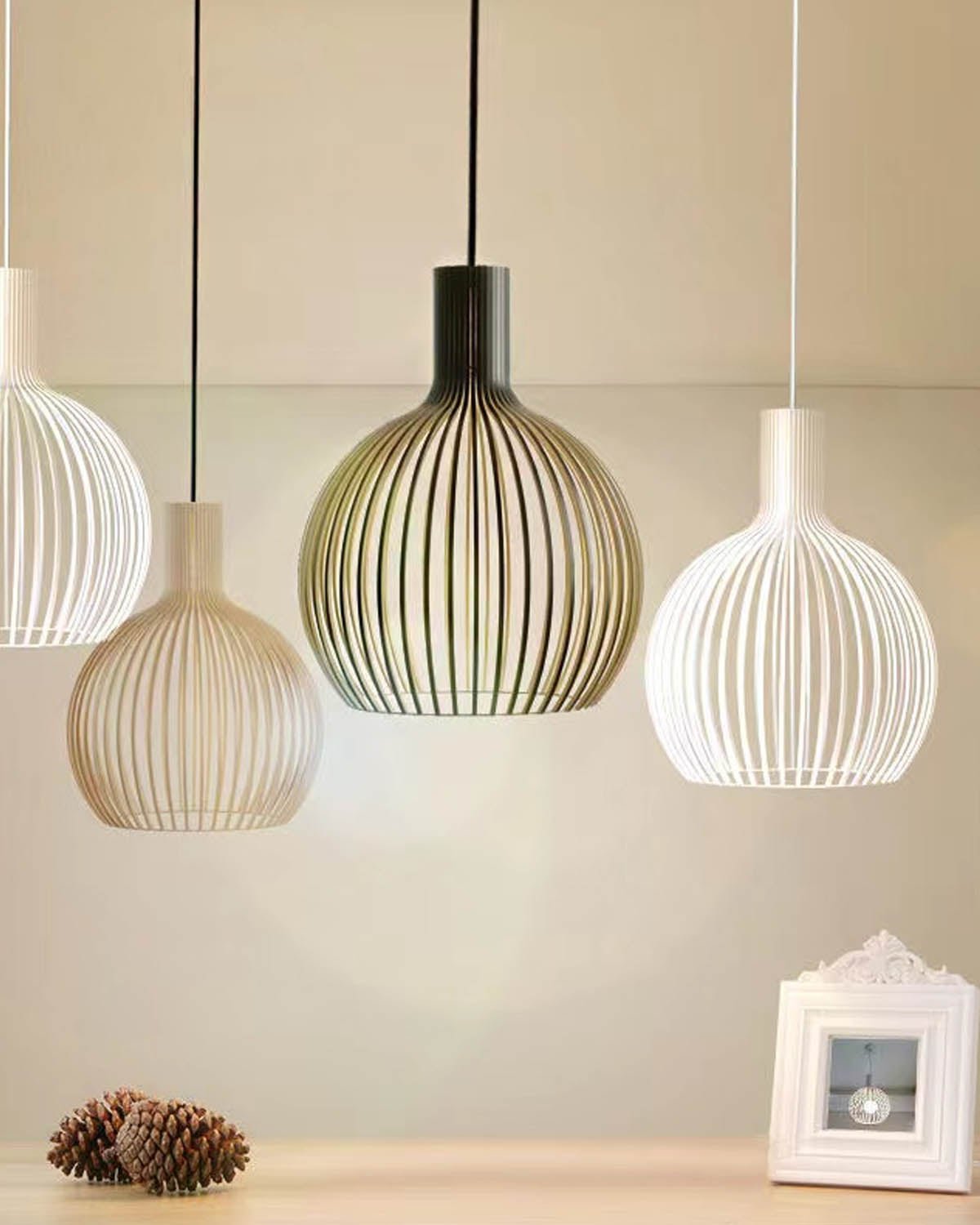 Modern Wooden Birdcage Pendant Light