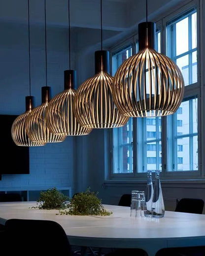 Modern Wooden Birdcage Pendant Light