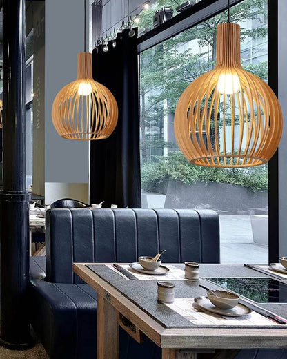 Modern Wooden Birdcage Pendant Light