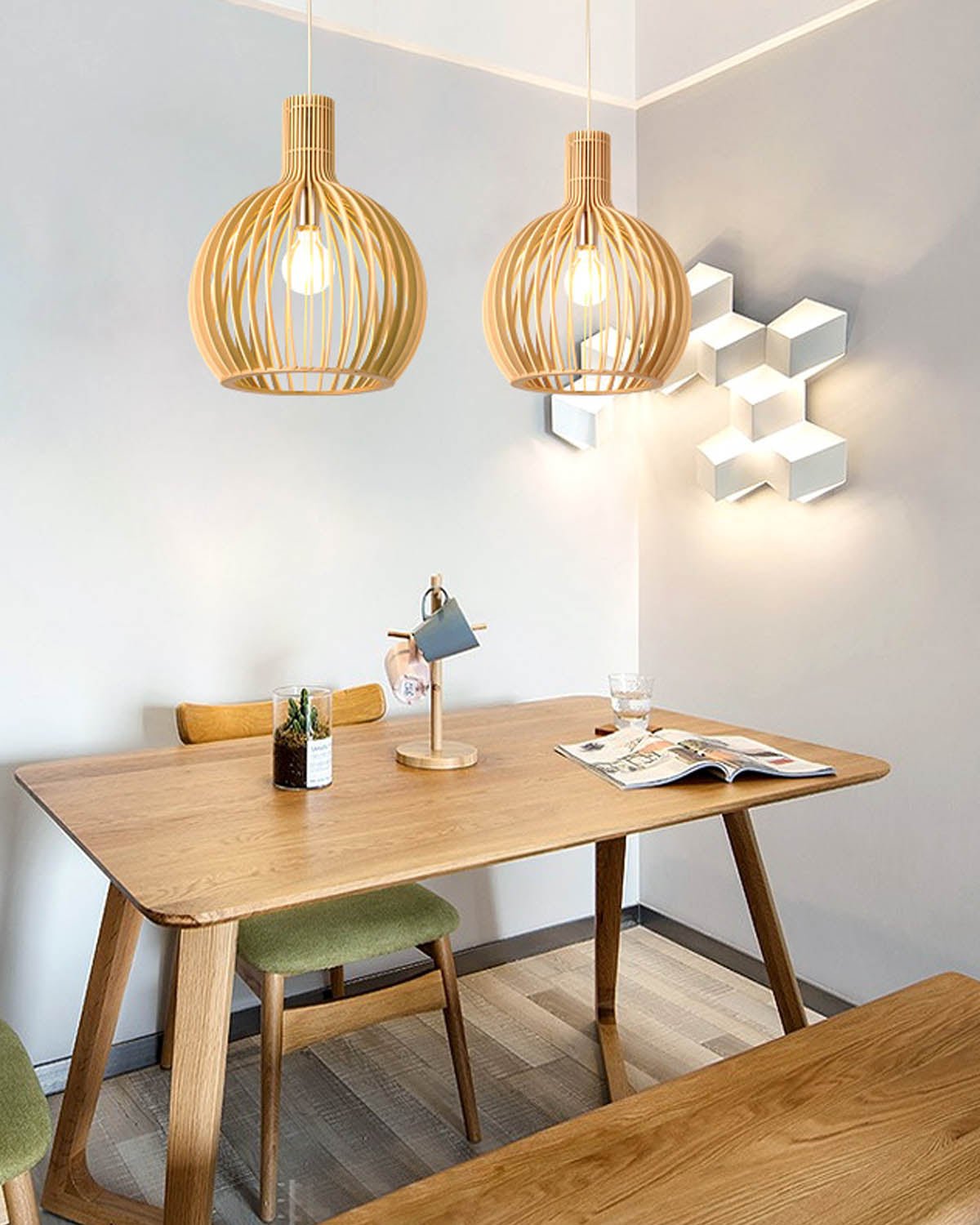 Modern Wooden Birdcage Pendant Light