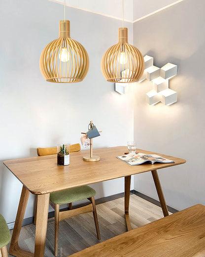 Modern Wooden Birdcage Pendant Light