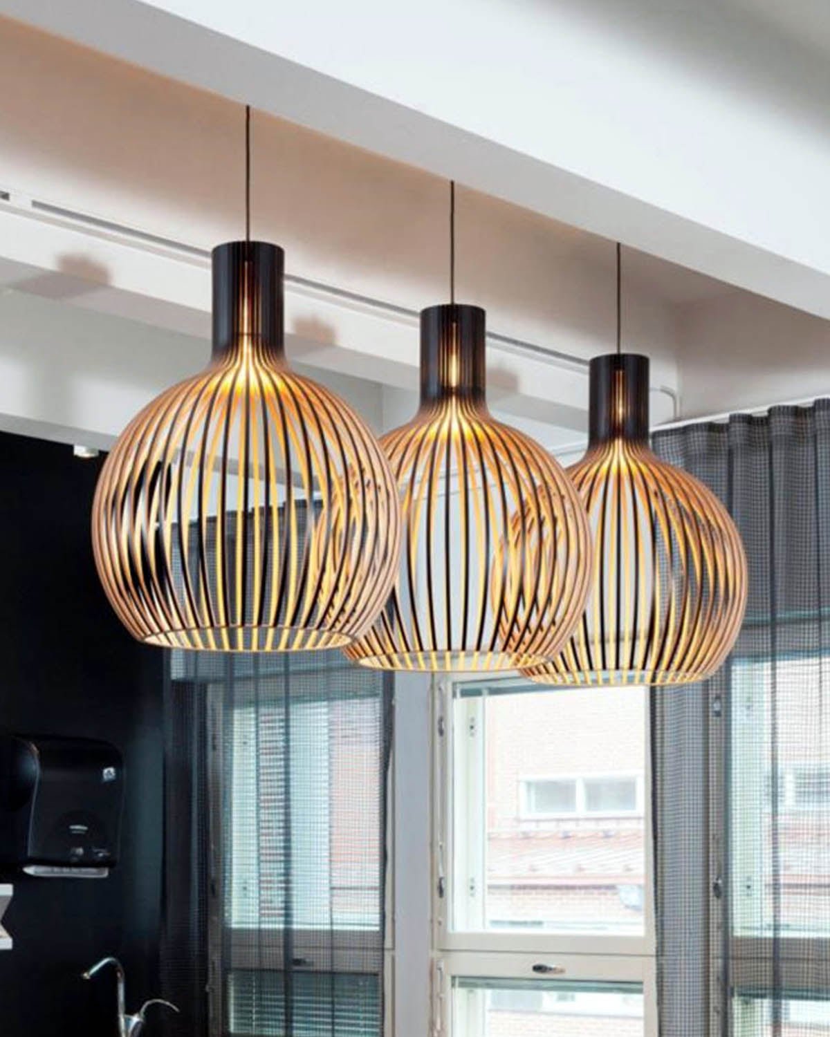 Modern Wooden Birdcage Pendant Light