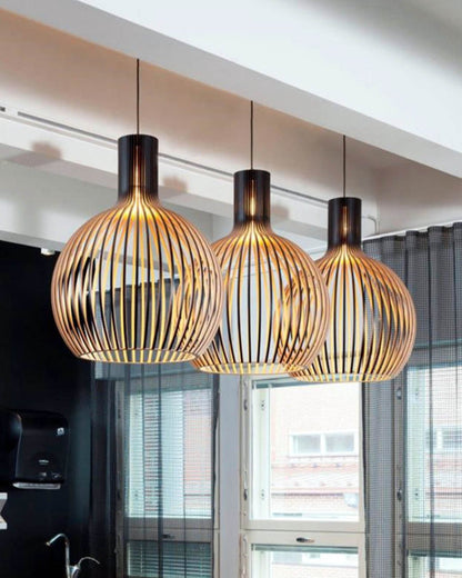 Modern Wooden Birdcage Pendant Light