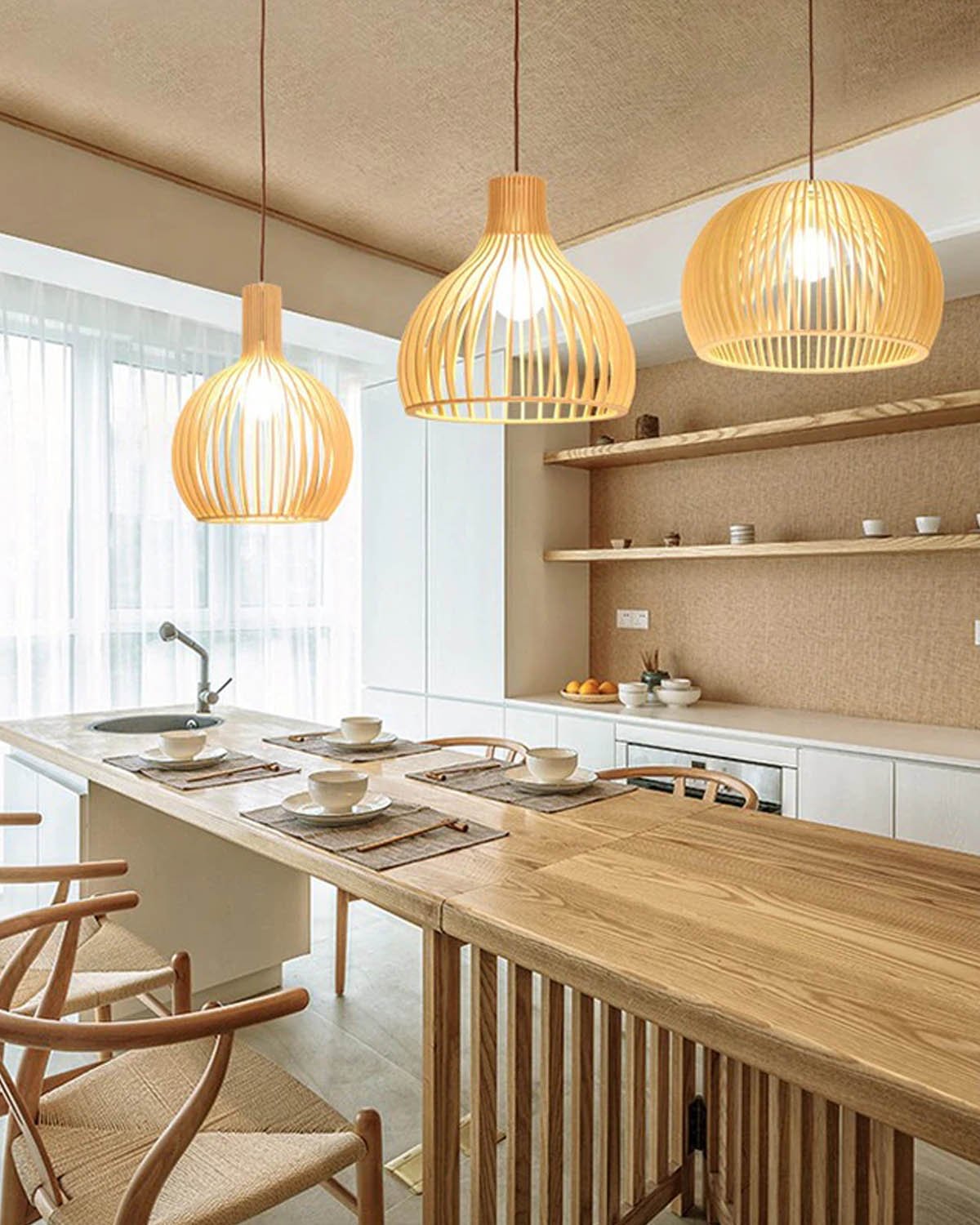Modern Wooden Birdcage Pendant Light