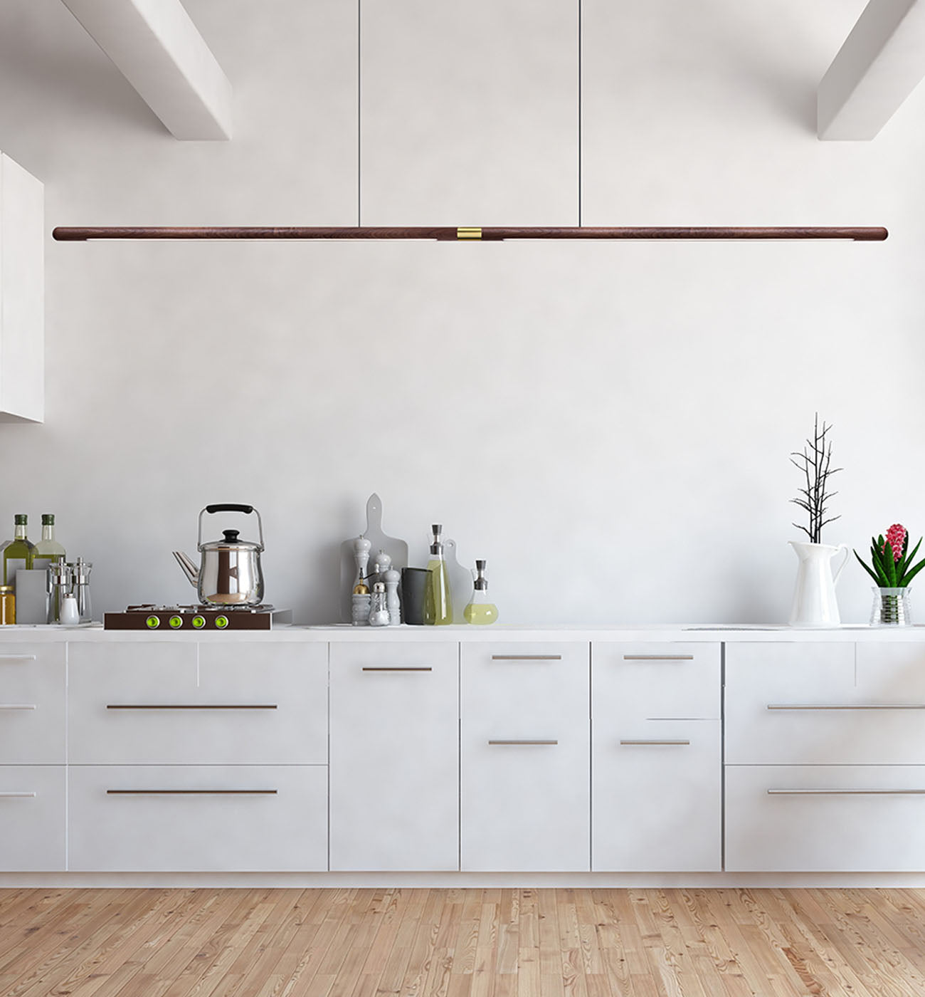 TRONCO Real Walnut Long Pendant LED Light
